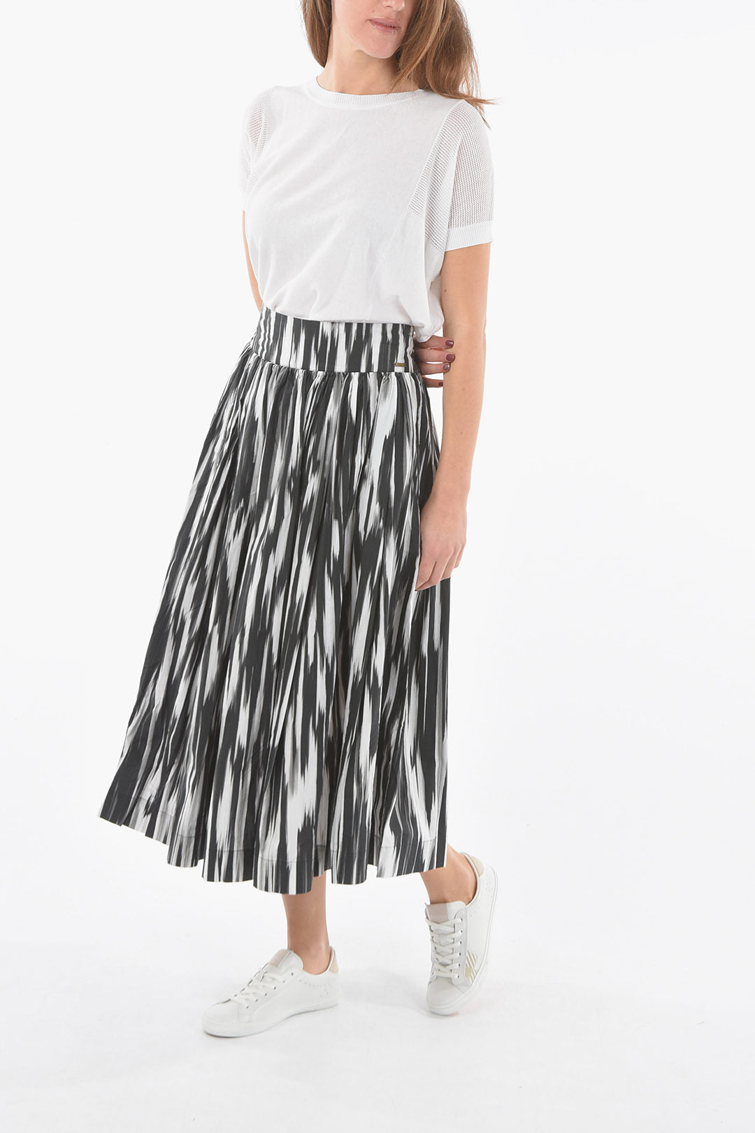 Woolrich Drawstring Waist Popeline Cotton Flared Skirt