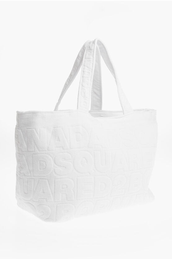 Bags - Dsquared2 Cotton Terry Maxi Tote Bag with All - Over Logo - 8055777200742 - Ask Me Wear