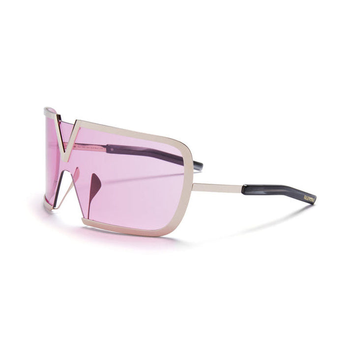 Valentino Sunglasses Shield Semi Rim, White Gold Frame and Pink AR Lens VLS-120C
