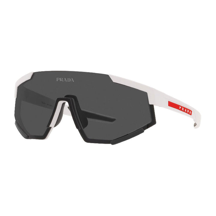 Prada Sport Sunglasses Shield Rimless, White Rubber Frame and Dark Grey Lens PS04WSFTWK06F