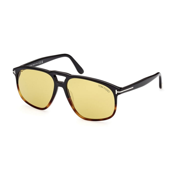 Tom Ford Sunglasses Aviator Full Rim, Black to Dark Havana Frame and Brown Lens FT100005E