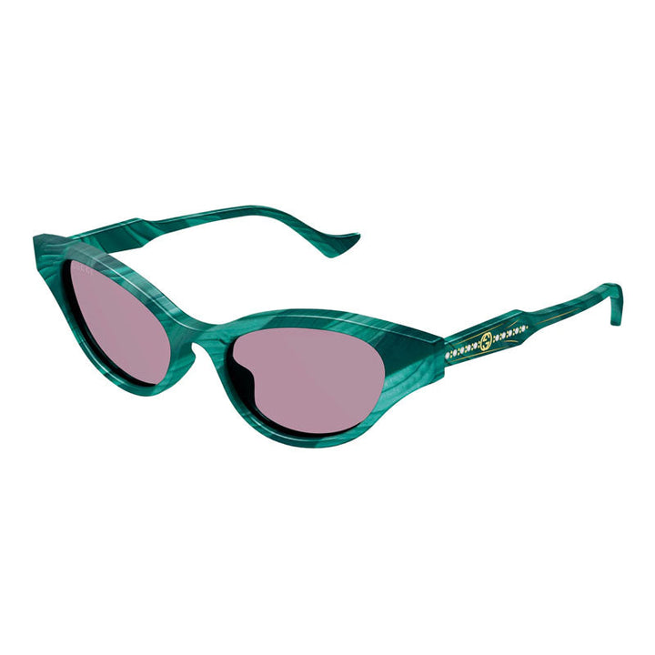 Gucci Sunglasses Square Full Rim, Striped Green Frame and Violet Lens GG1298S003