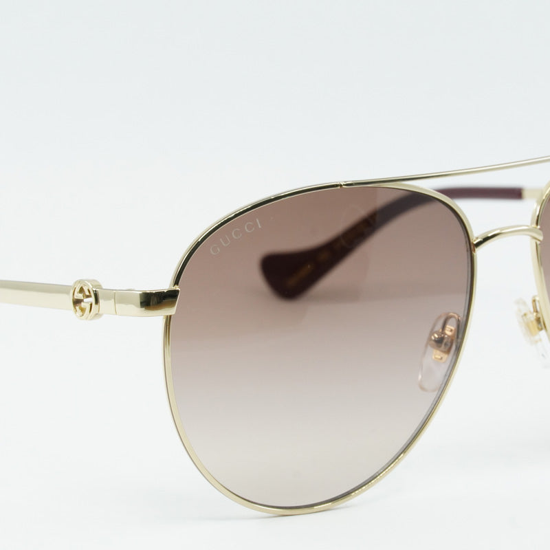 Gucci Sunglasses Aviator Full Rim, Gold Frame and Brown Gradient Lens GG1088S002
