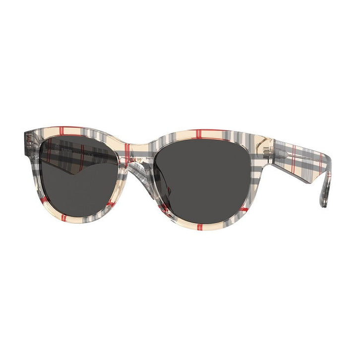 Burberry Sunglasses Round Full Rim, Vintage Check Frame and Dark Grey Lens BE4432U412287