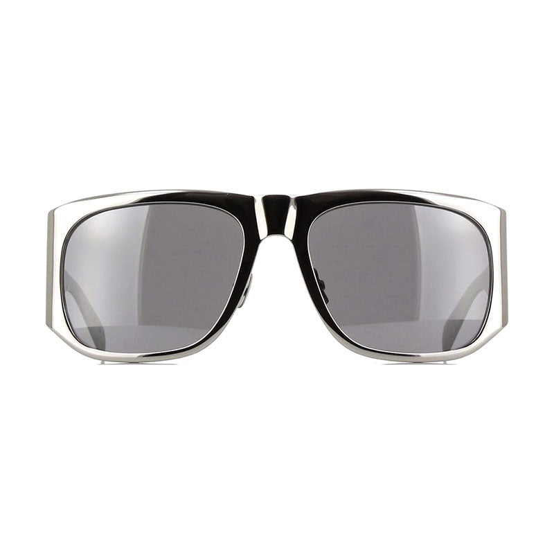 Saint Laurent Sunglasses Square Full Rim, Shiny Silver Frame and Grey Silver Mirror Lens SL636002