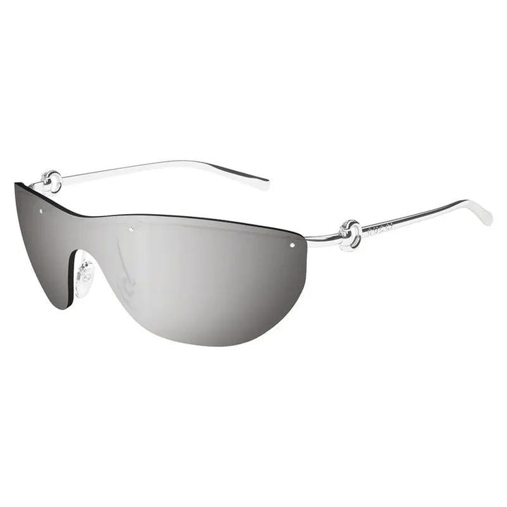 Gucci Sunglasses Shield Rimless, Silver Frame And Grey With Silver Mirror Lens Gg1700S002
