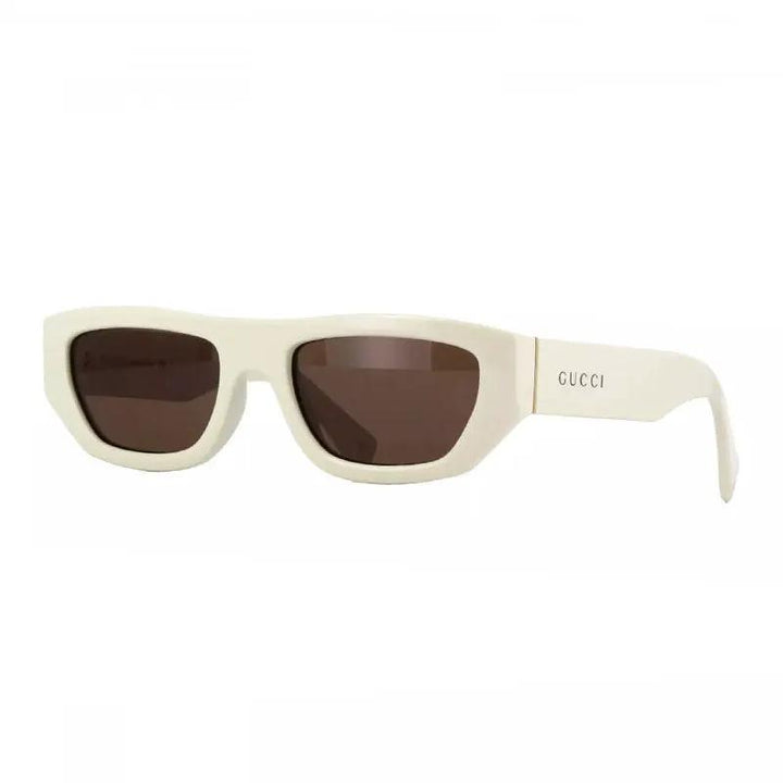 Gucci Sunglasses Rectangle Full Rim, Ivory Frame and Brown Lens GG1134S003