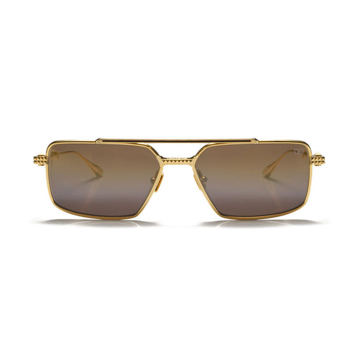 Valentino Sunglasses Rectangle Full Rim, Light Gold Frame and Dark Brown Gold Gradient Flash Mirror AR Lens VLS-111B