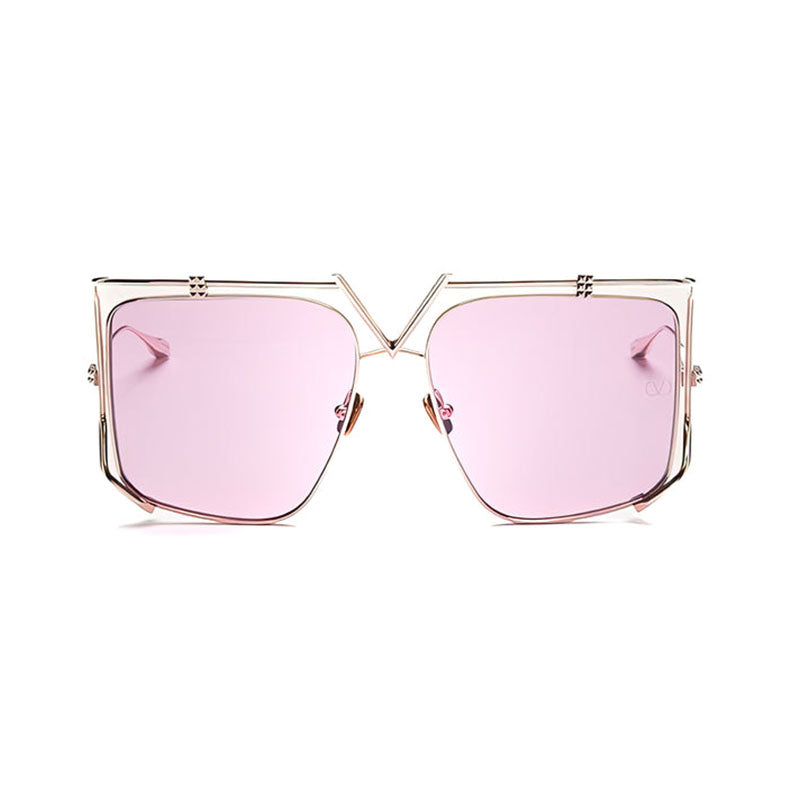 Valentino Sunglasses Square Full Rim, White Gold Frame and Solid Pink AR Lens VLS-116C