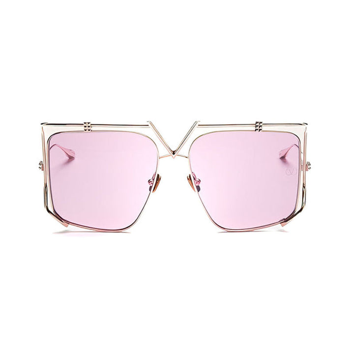 Valentino Sunglasses Square Full Rim, White Gold Frame and Solid Pink AR Lens VLS-116C