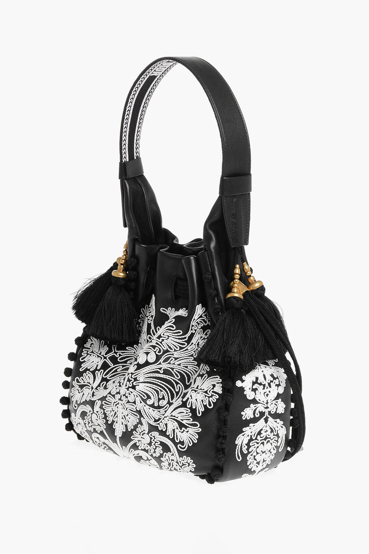 Dior Embroidered Leather Bucket Bag with Tassels