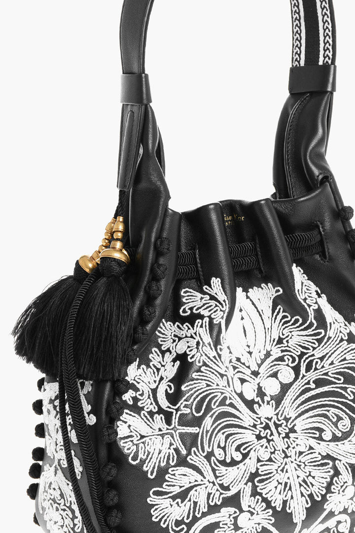 Dior Embroidered Leather Bucket Bag with Tassels