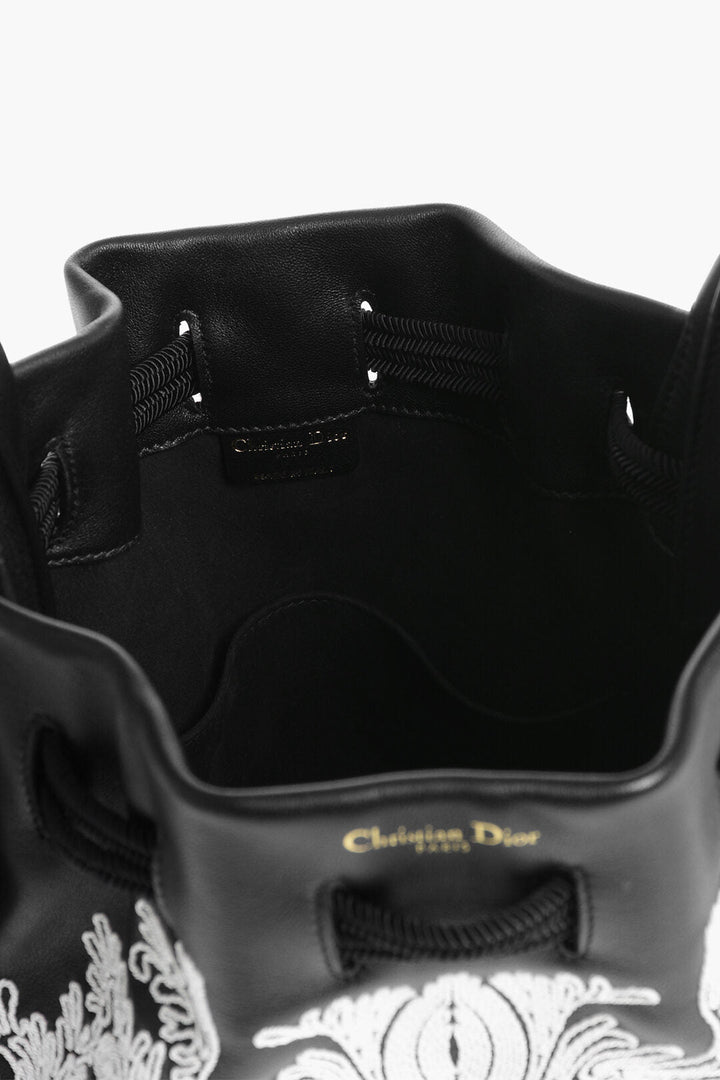 Dior Embroidered Leather Bucket Bag with Tassels