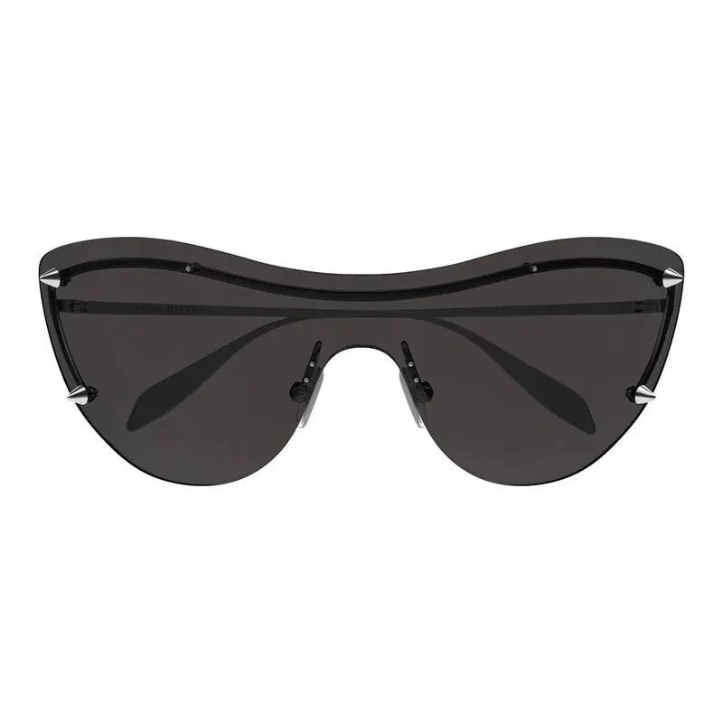 Alexander Mcqueen Sunglasses Shield Rimless, Silver Frame And Grey Lens