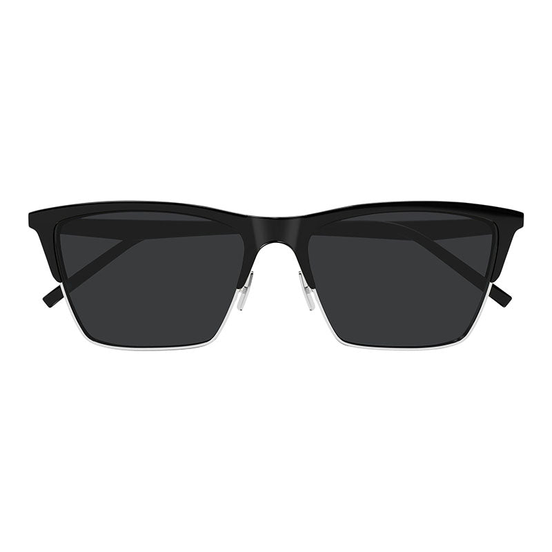 Saint Laurent Sunglasses Square Full Rim, Shiny Black/Silver Frame and Dark Grey Lens SL767002