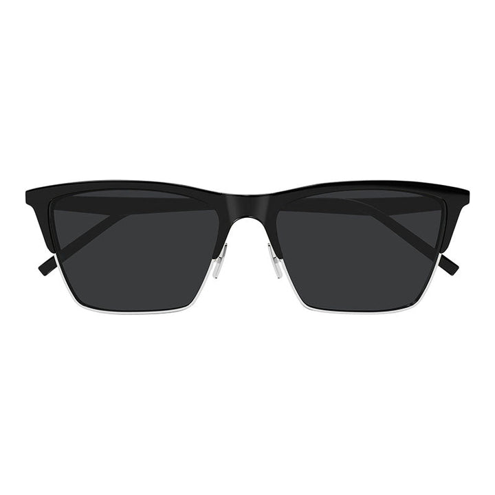 Saint Laurent Sunglasses Square Full Rim, Shiny Black/Silver Frame and Dark Grey Lens SL767002