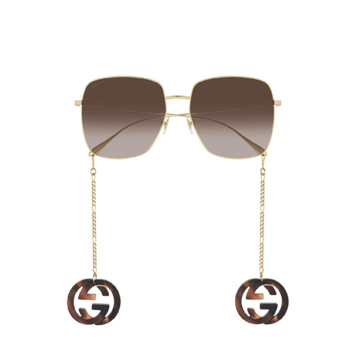 Gucci Sunglasses Square Full Rim, Gold/with Havana Detachable Jewelry Charm Frame and Brown Gradient Lens GG1031S003