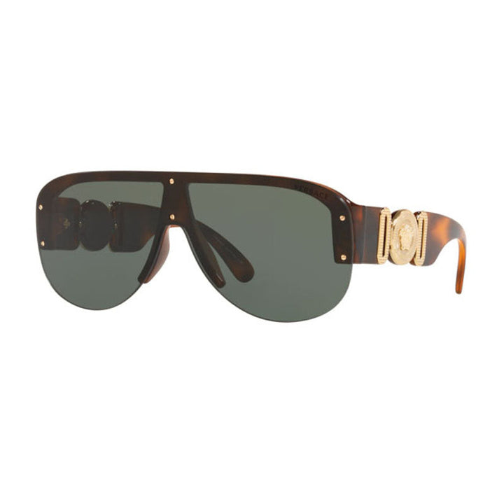 Versace Aviator Semi Rim, with a Havana/Gold frame and Dark Green lens.