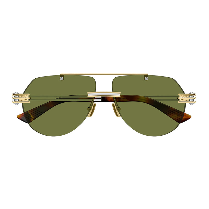 Bottega Veneta Sunglasses Aviator Rimless, Gold/Silver Frame and Green Lens BV1342S003