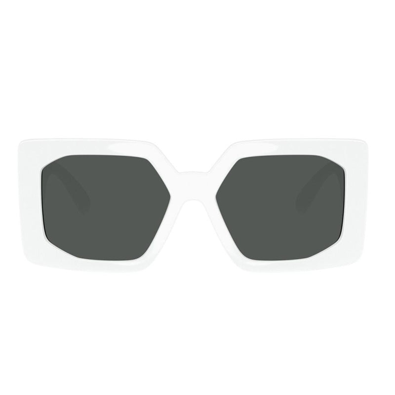 Versace Square Full Rim, with a White frame and Dark Grey lens.