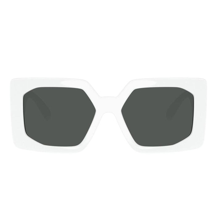 Versace Square Full Rim, with a White frame and Dark Grey lens.