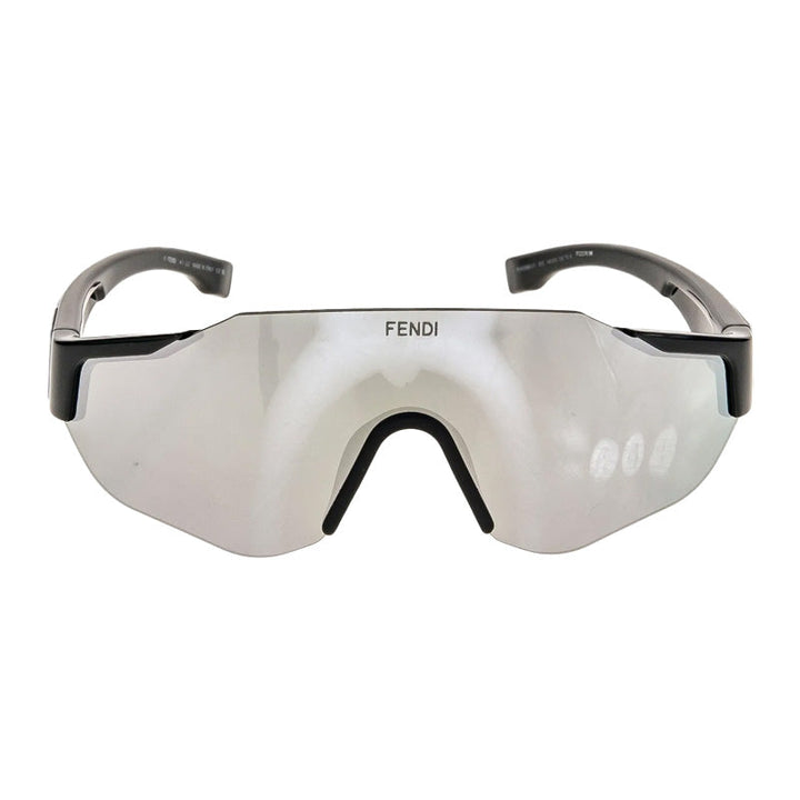 Fendi Shield Rimless, with a Shiny Black frame and Silver Mirror lens.