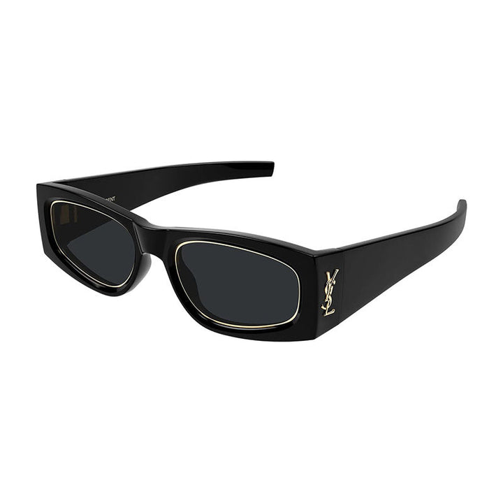 Saint Laurent Sunglasses Rectangle Full Rim, Shiny Black Frame and Grey Lens SLM140RIM001