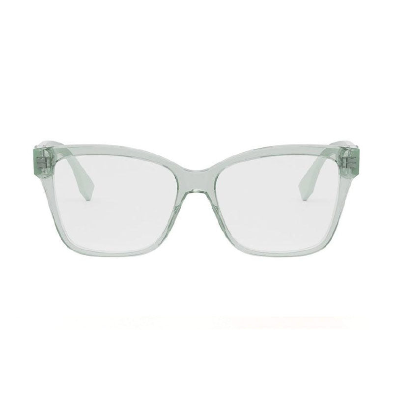 Fendi Eyeglasses Square Full Rim, Shiny Light Green Frame and Clear Demo Lenses Lens FE50117I093