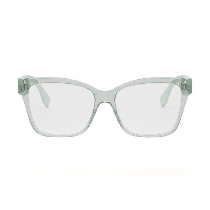 Fendi Eyeglasses Square Full Rim, Shiny Light Green Frame and Clear Demo Lenses Lens FE50117I093