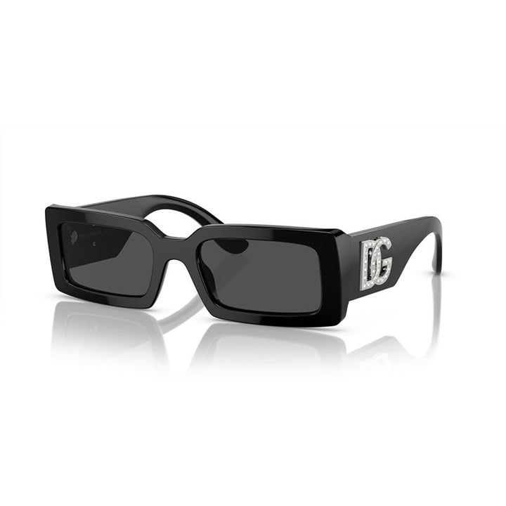 Dolce & Gabbana Sunglasses Rectangle Full Rim, Shiny Black Frame and Dark Grey Lens DG4447B335587