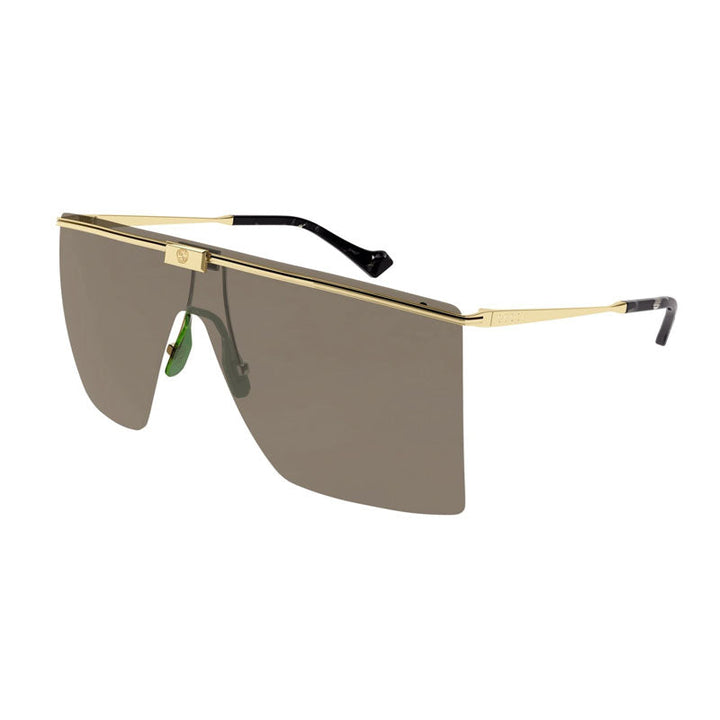 Gucci Sunglasses Shield Rimless, Gold Frame and Brown Lens GG1096S002