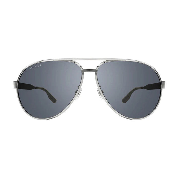 Gucci Sunglasses Aviator Full Rim, Silver Frame And Smoke With Silver Mirror Lens
