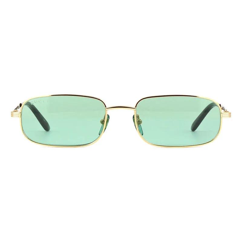 Gucci Sunglasses Rectangle Full Rim, Gold Frame and Green Lens GG1457S005