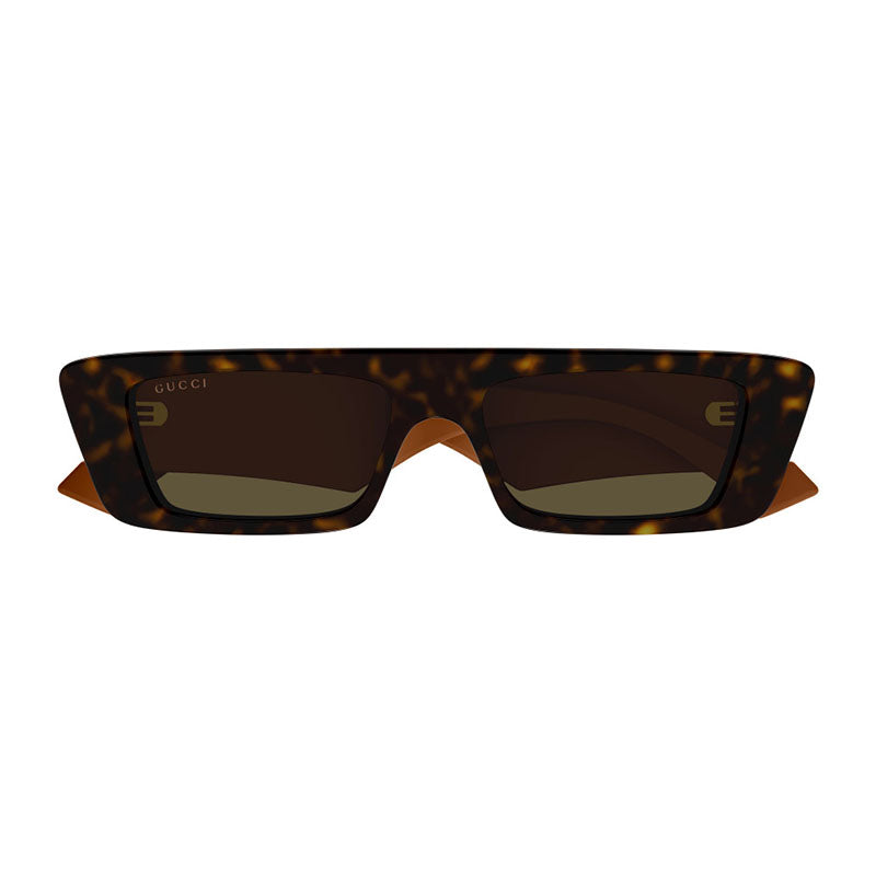 Gucci Rectangle Full Rim, with a Dark Havana frame and Brown lens.