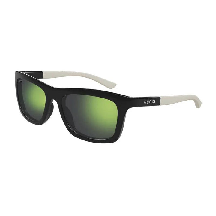Gucci Sunglasses Rectangle Full Rim, Black/White Frame and Green Mirror Lens GG1735S002