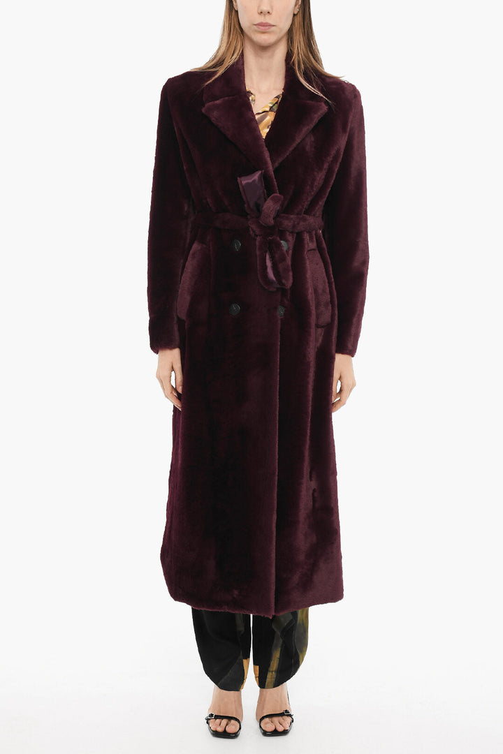 Forte_Forte Faux Fur Double-Breasted Coat with Belt