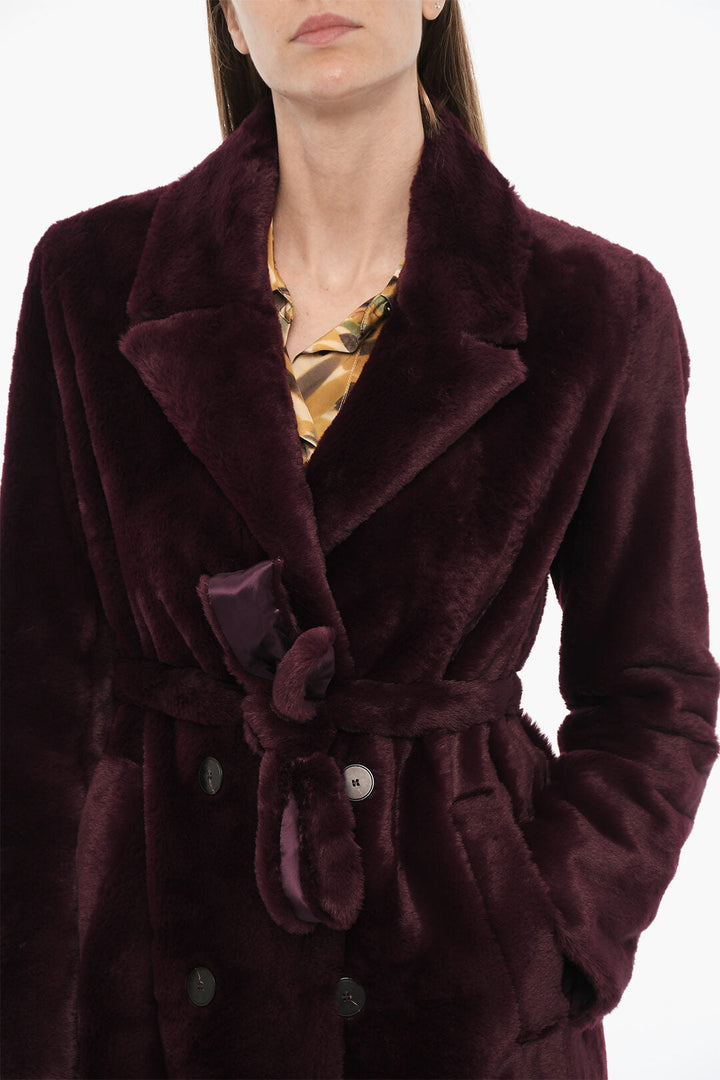 Forte_Forte Faux Fur Double-Breasted Coat with Belt