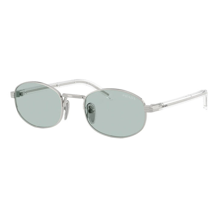 Prada Sunglasses Oval Full Rim, Silver Frame and Azure Lens PRB53S1BC40N