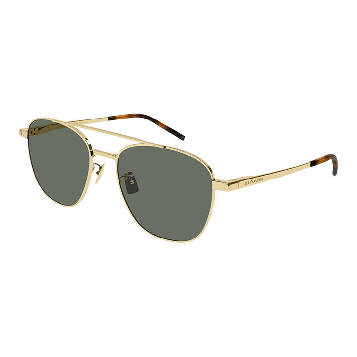 Saint Laurent Sunglasses Aviator Full Rim, Gold Frame And Green Lens