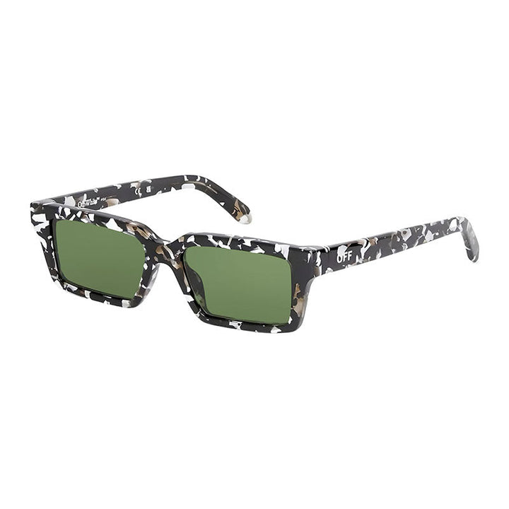 Off-White Sunglasses Rectangle Full Rim, Black Havana Frame and Green Lens OERI13AWARREN1255