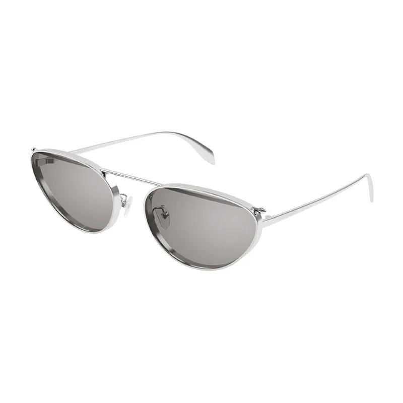 Alexander Mcqueen Sample Sale | Alexander Mcqueen Sunglasses Cat Eye Full Rim, Silver Frame And Grey With Silver Mirror Lens Am0424S004 - Cat Eye Sunglasses | Designer outlet