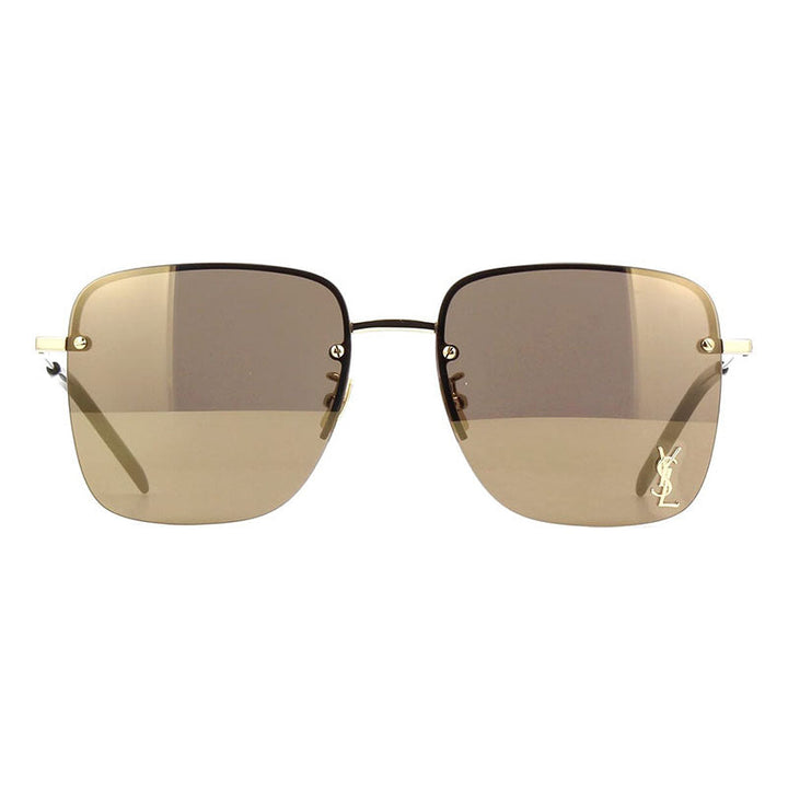 Saint Laurent Sunglasses Square Rimless, Gold Frame and Brown Mirror Lens SL312M006