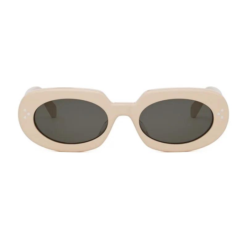 Celine Sunglasses Oval Full Rim, Shiny Ivory Frame And Smoke Lens Cl40276U25A