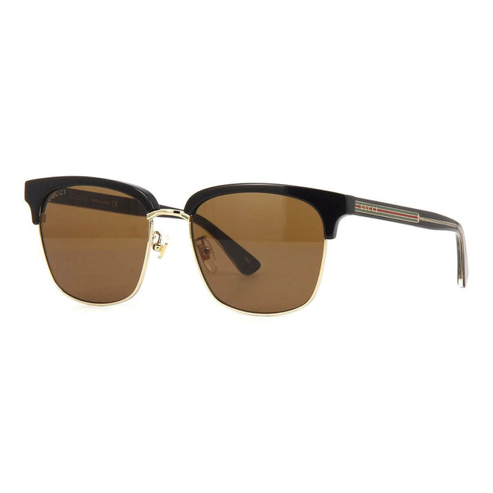Gucci Sunglasses Square Full Rim, Black/Gold Frame and Brown Lens GG0382S002