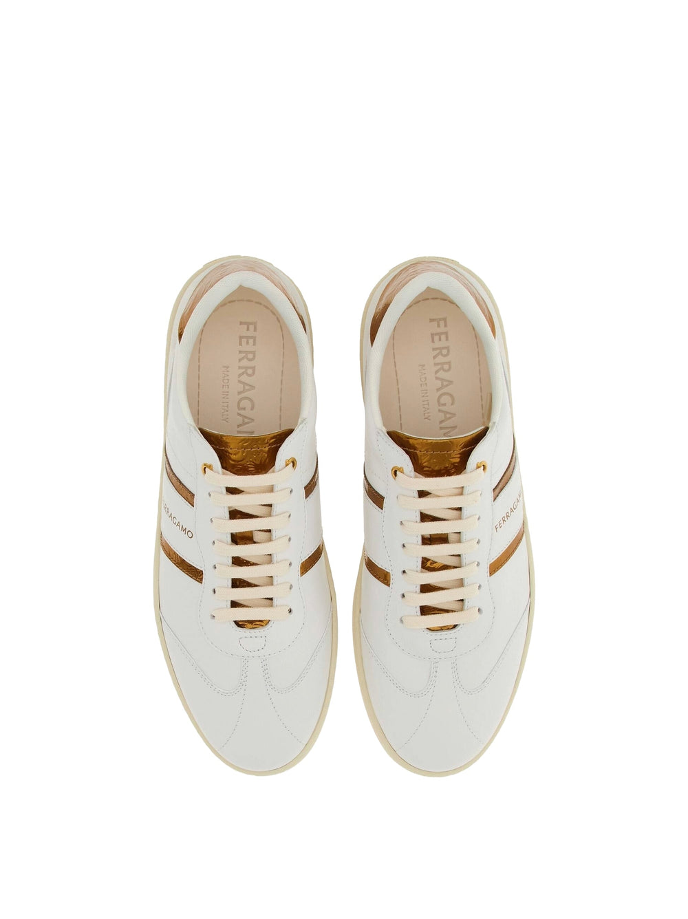 Shoes - Ferragamo Achille 2 Low Top Sneaker In White And Gold - 766322 - 10 - Ask Me Wear