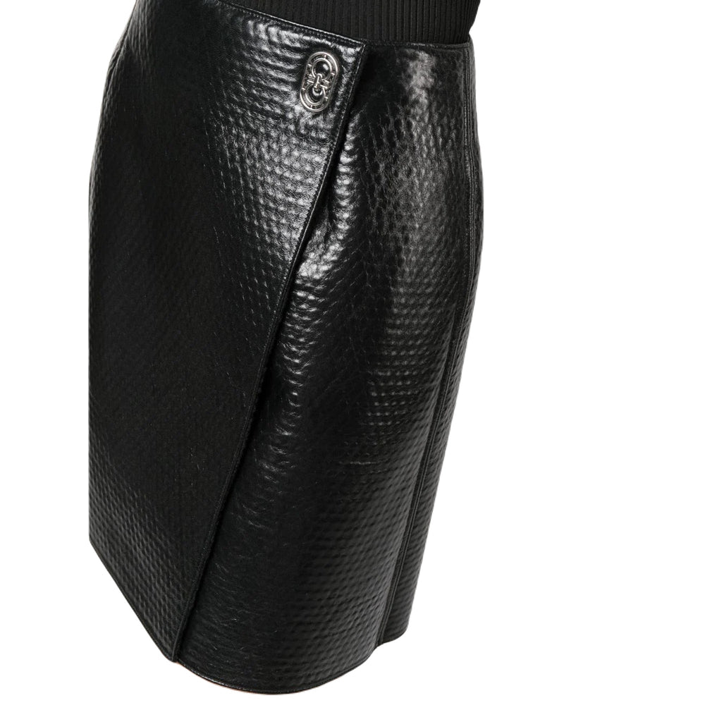 Clothing - Skirts - Ferragamo Embossed Wrap Leather Skirt Black - 8057553878657 - Ask Me Wear