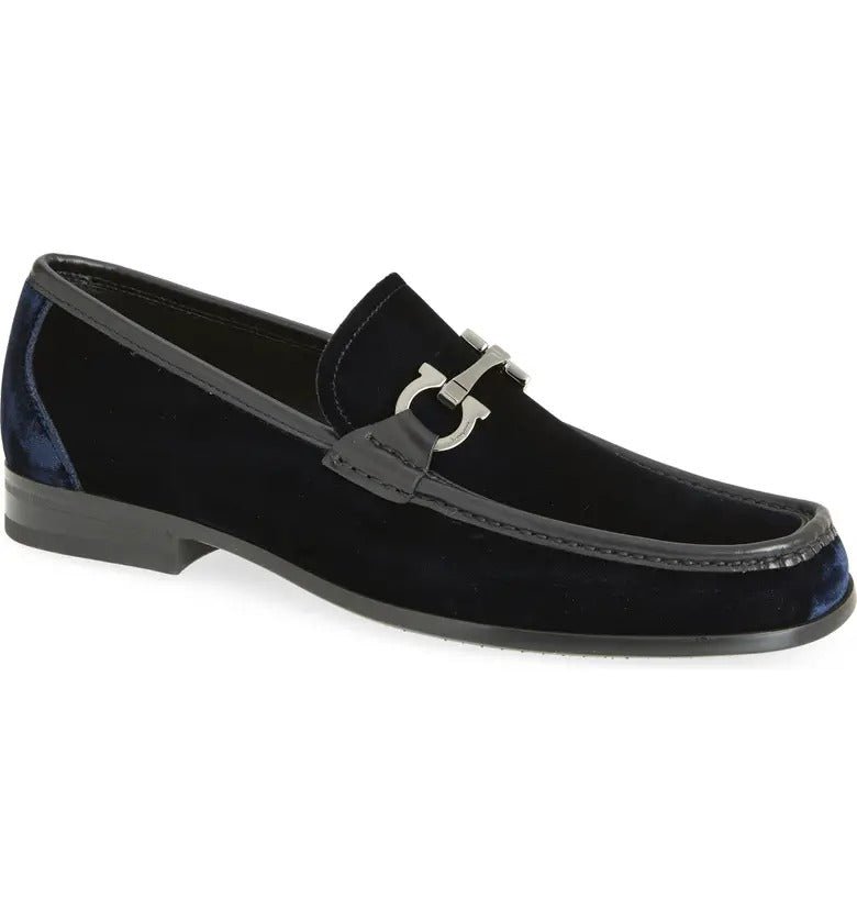  - FERRAGAMO Gandioso Blue Velvet Moccasin with Gancio Ornament (Men) - Ask Me Wear