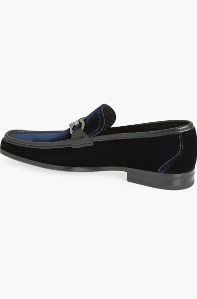  - FERRAGAMO Gandioso Blue Velvet Moccasin with Gancio Ornament (Men) - Ask Me Wear