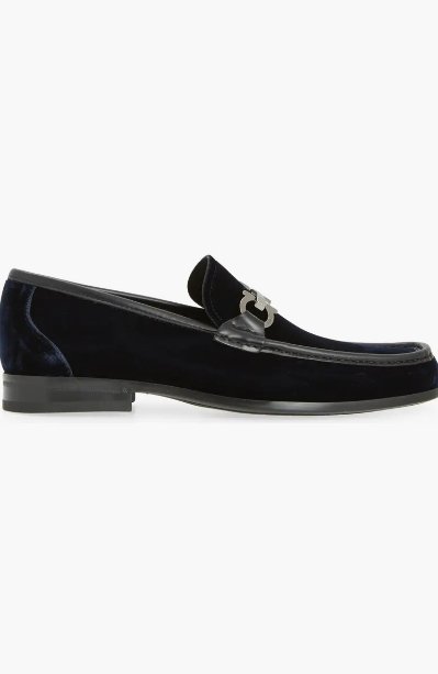  - FERRAGAMO Gandioso Blue Velvet Moccasin with Gancio Ornament (Men) - Ask Me Wear