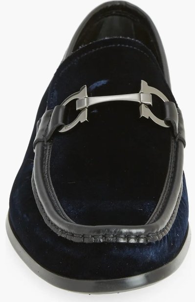  - FERRAGAMO Gandioso Blue Velvet Moccasin with Gancio Ornament (Men) - Ask Me Wear